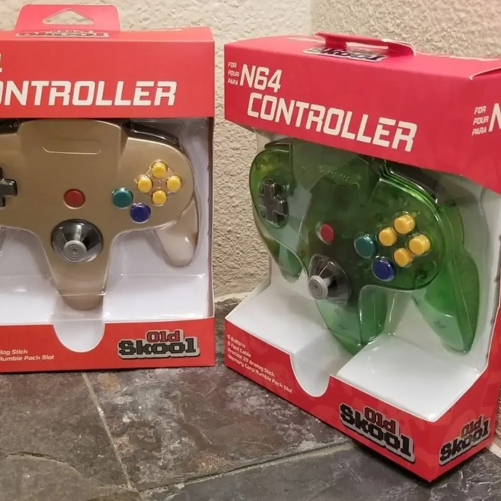 2 N64 Controllers - Gold & Jungle Green (NEW) - Nintendo - Funtastic - Old Skool